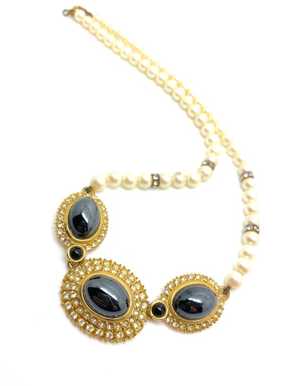 Collier Vintage En Hématites Et Strass - Argenté, Occasion, Style élégant