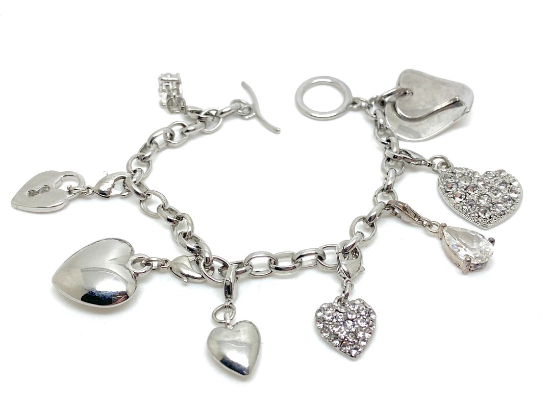 【人気】Heart Charm Bracelet ブレスレット Vintage CZ Heart Charm Bracelet - Etsy