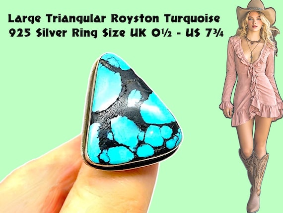 Large Triangular Royston Turquoise  925 Silver Ri… - image 1