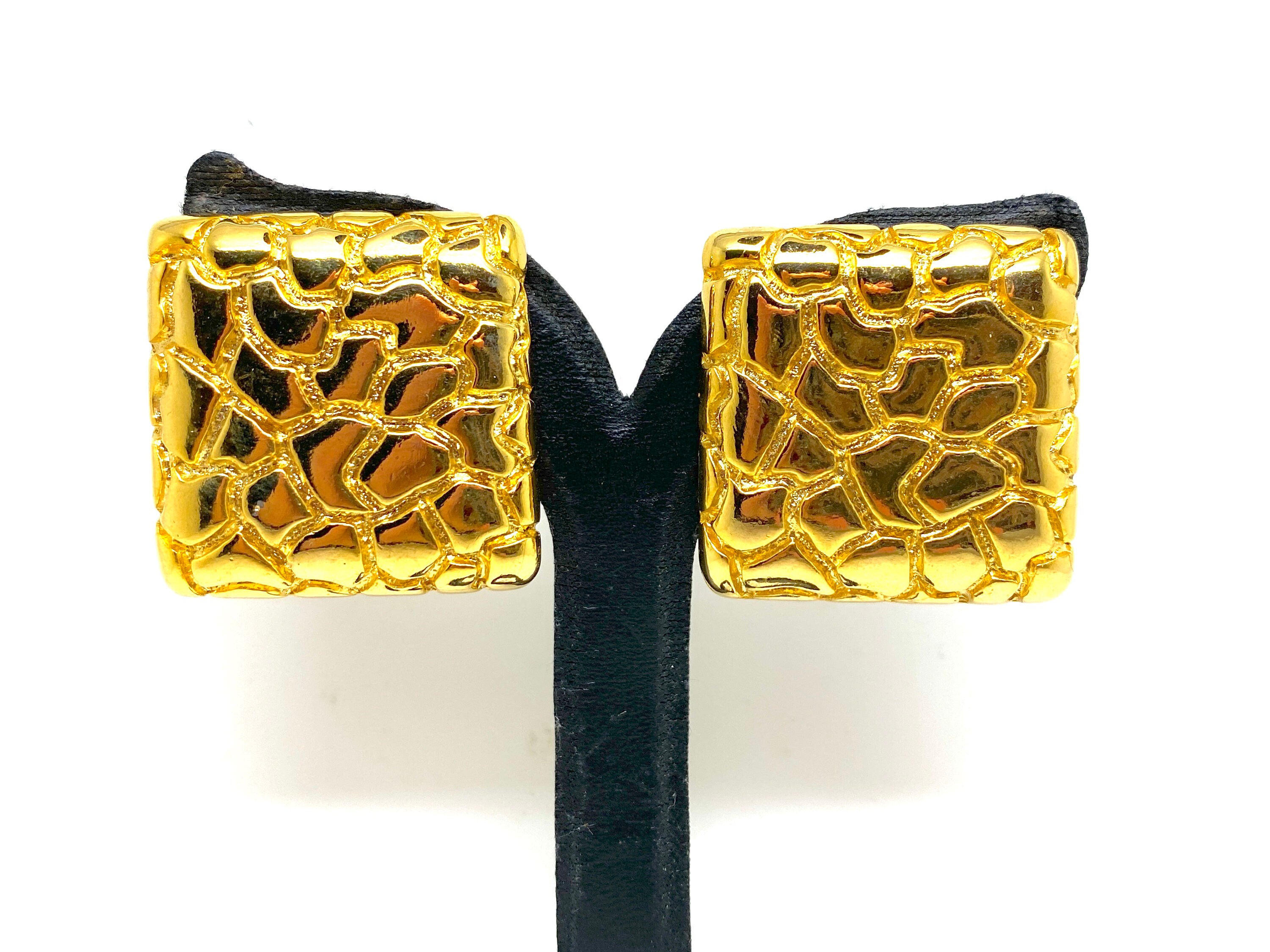 Lovely High End 1980s Gold Textured Square Statement Lovely High End 1980s Gold Textured Square Statement