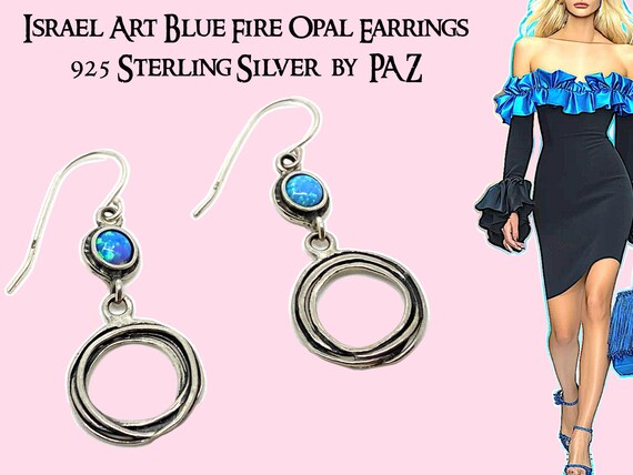 Boucles D'oreilles Pendantes Argent Sterling – Perles D'opale Bleue – Fermoir Clous