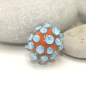 Glass Bead 15mm with raised dots, 1pc, Orange Blue Turquoise, Handmade lampwork donut bead, Artisan beads for jewelry, Moretti 412 228
