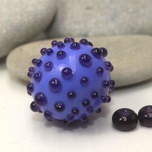 Hollow Bead 20(22)mm 1pc Dots, Cornflower-Blue Violet Artisan Round Lampwork Glass Beads