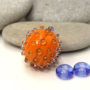 Hollow Bead 20mm with Raised Dots, 1pc, Orange Blue, Handmade lampwork glass bead, Artisan large beads, for jewelry, Moretti 412 054