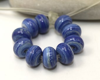 Spacer 8/10/12mm, 10pcs, Blue Ivory, Artisan glass beads, Handmade lampwork glass bead set, Small rondelle, Jewelry making, Moretti 293