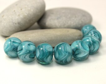 ガラスビーズ 14 mm、ティールグリーンターコイズ 職人ロンデル