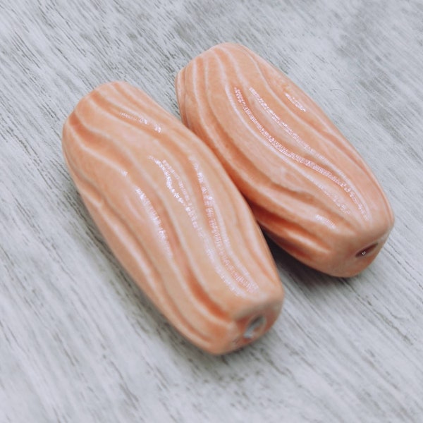 1pc Ceramic Bead 35 mm Pink bead Oblong glazed bead  Handmade ceramic bead Artisan bead made of natural clay