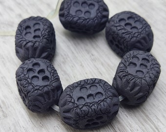 Lot de 6 perles en céramique 20 mm Perles noires en céramique faites à la main Perles de forme libre Perles artisanales en argile
