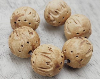 Set 6 Ceramic Beads 16mm  Beige Beads Round Beads Handmade Ceramic Beads Artisan beads made of clay