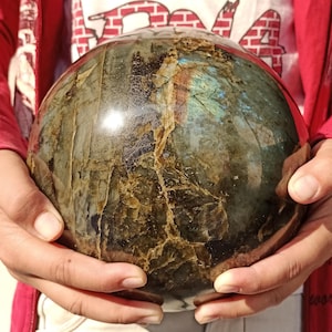 Natural 175MM Flashy Green Labradorite Sphere  Healing Crystal Metaphysical Meditation Spirit power Sphere Ball