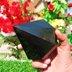 Natural 90MM Black Tourmaline stone Metaphysical Meditation Healing Spirit Power 8 Faceted Hexagon Antenna