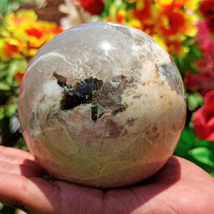 Natural 80MM Smokey Quartz Stone Sphere Metaphysical Healing Spirit Power Sphere Ball