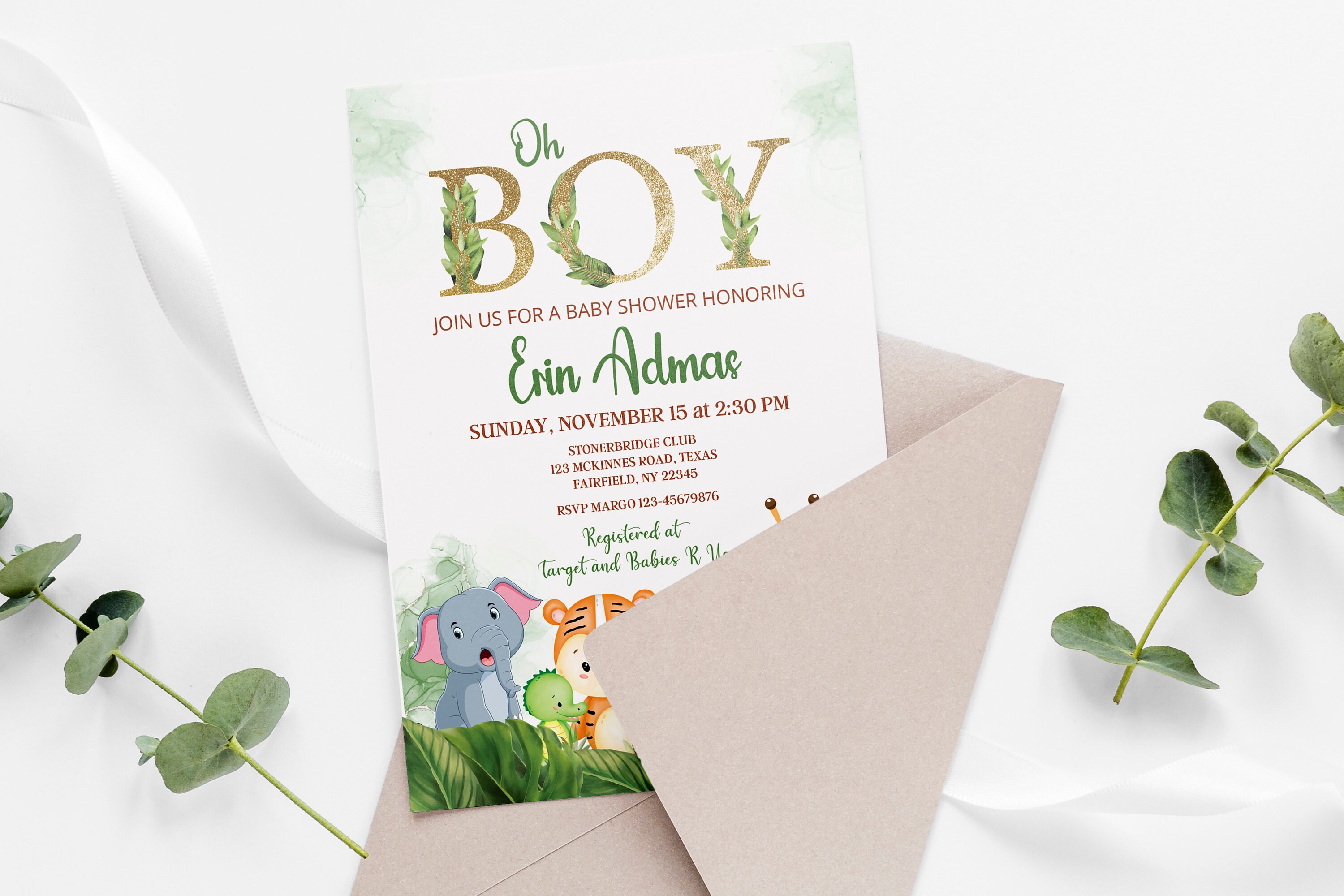 Editable Safari Baby Shower Invitation, Oh Boy Jungle Baby Shower