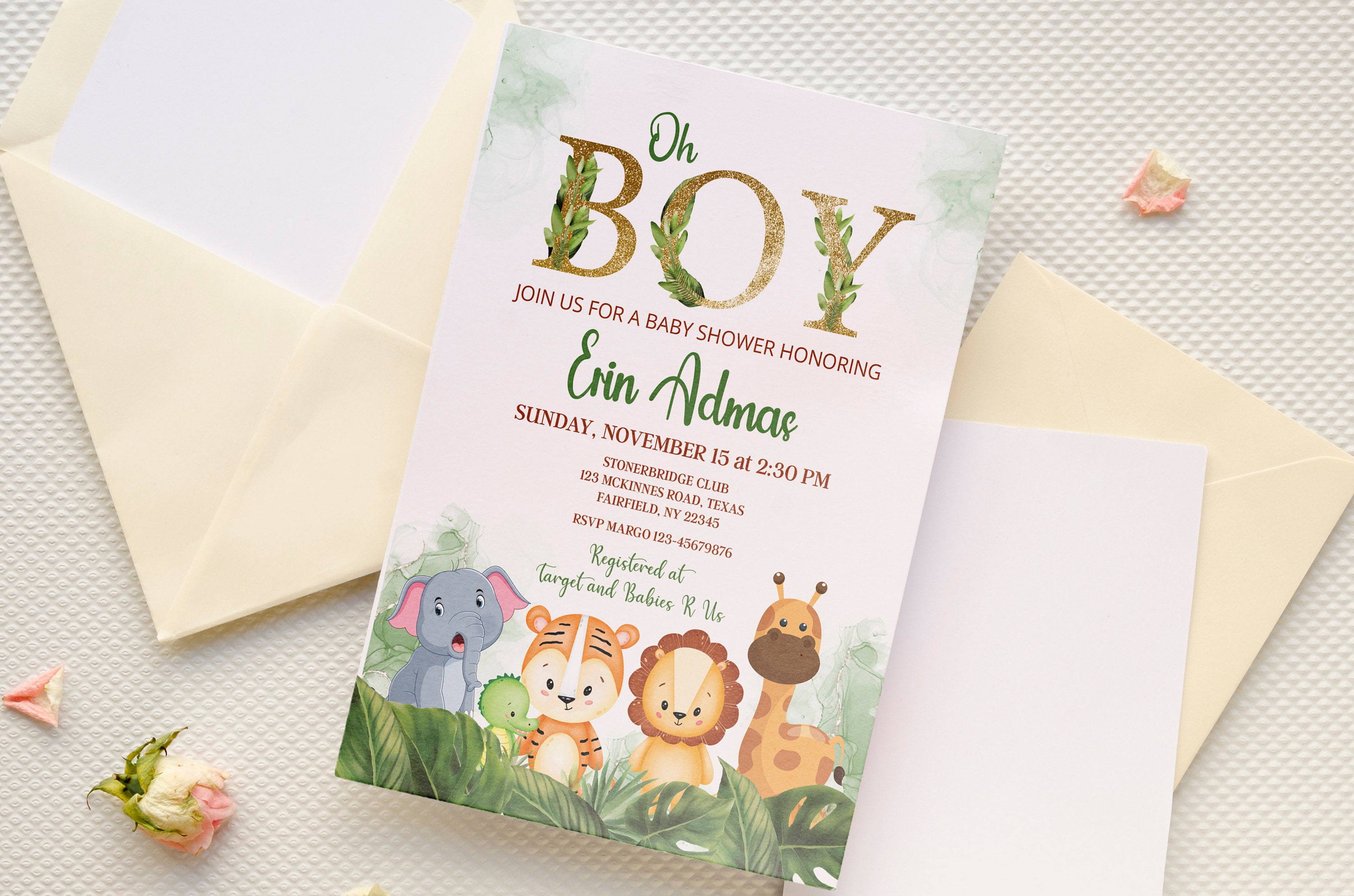 Editable Safari Baby Shower Invitation, Oh Boy Jungle Baby Shower