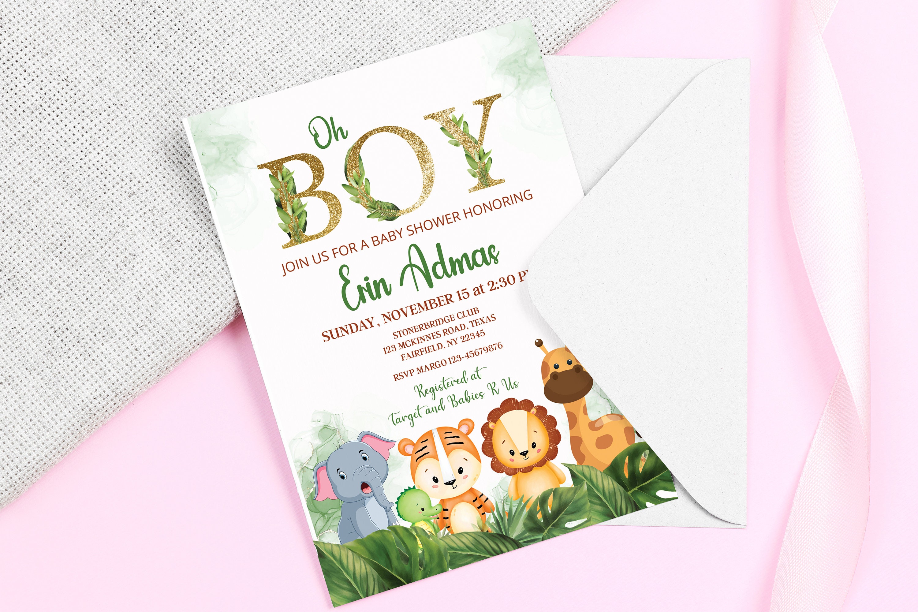 Editable Safari Baby Shower Invitation, Oh Boy Jungle Baby Shower