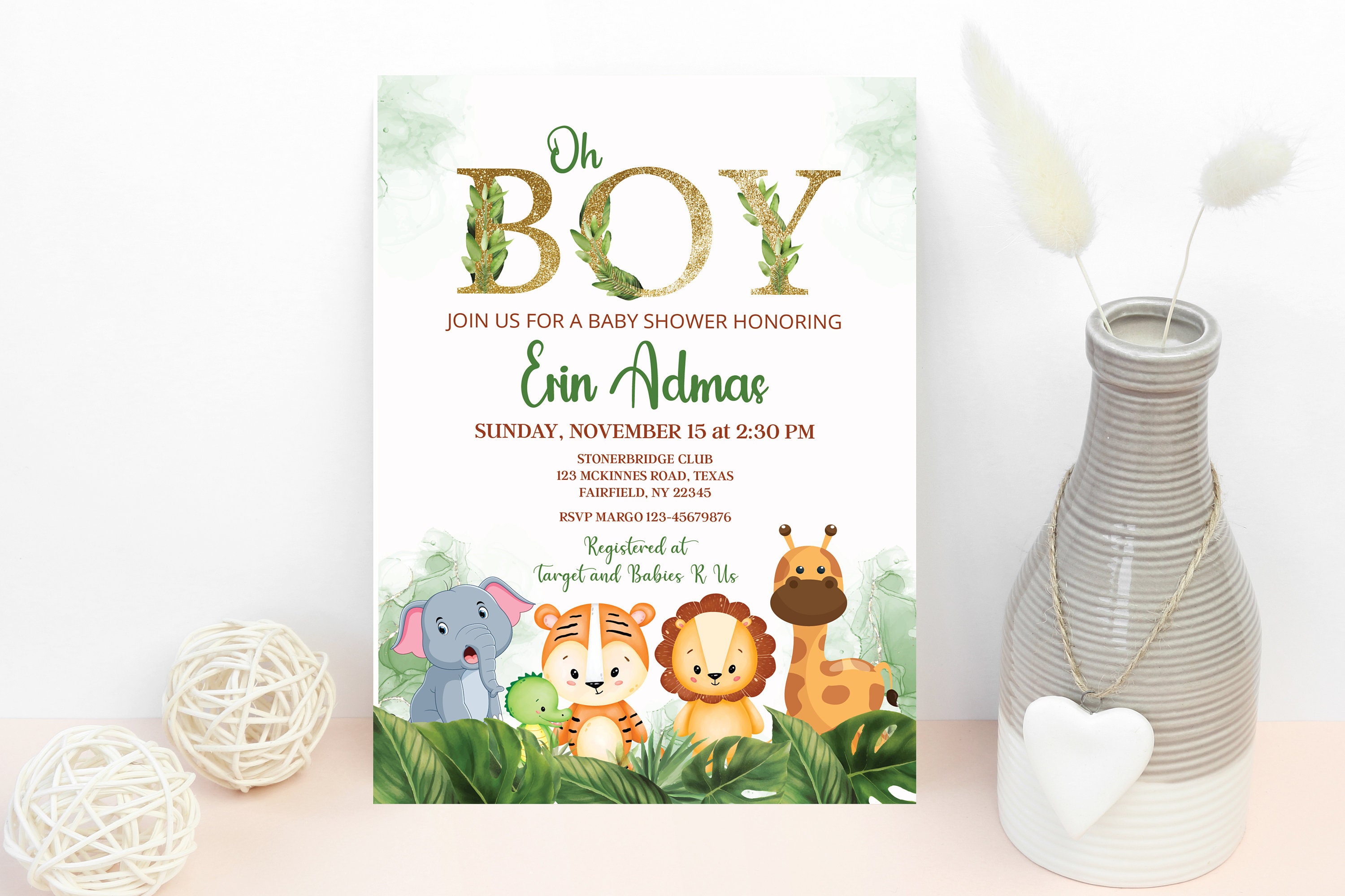 Editable Safari Baby Shower Invitation, Oh Boy Jungle Baby Shower
