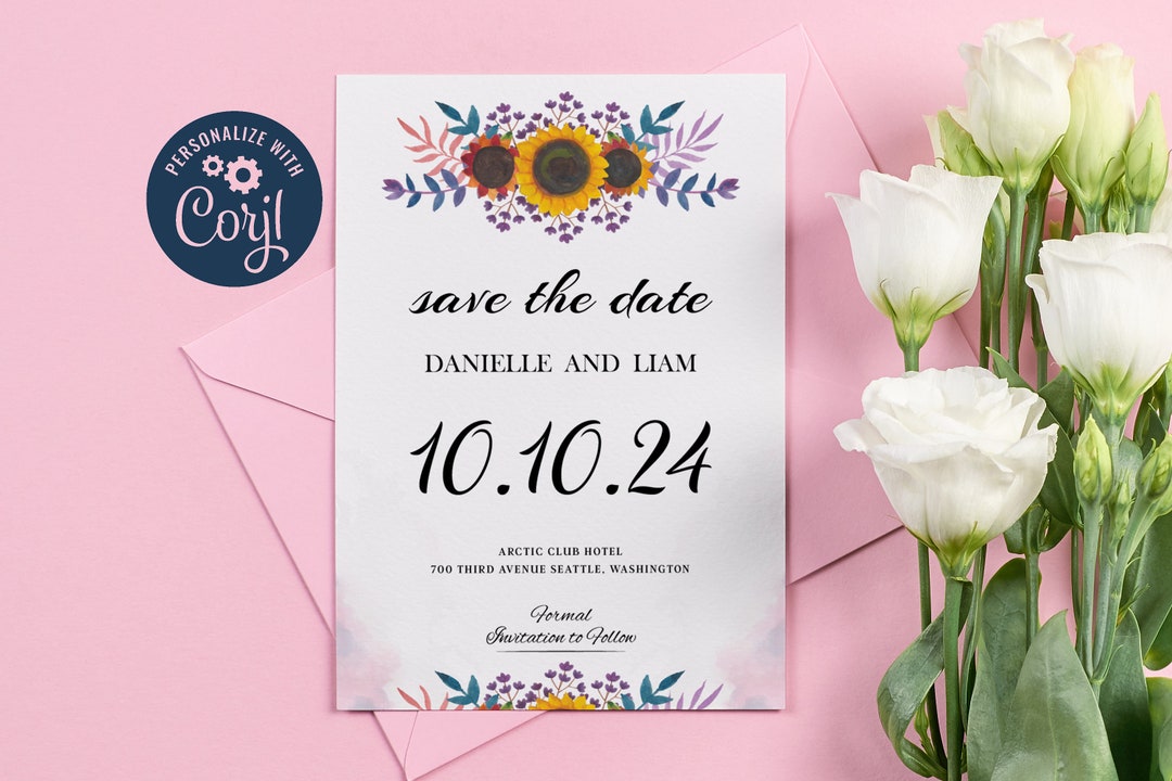 Sunflower Save the Date Template, Sunflowers Wedding Save the Date ...