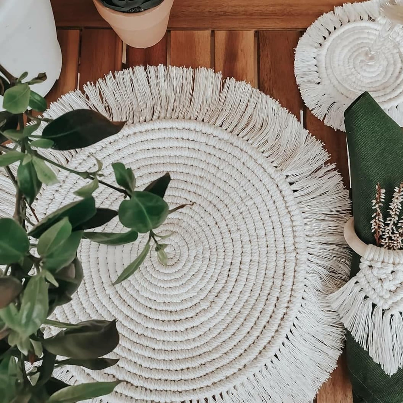 Macrame table center // tablecloth set under plate and under Etsy