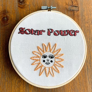 Solar Power Embroidery Art - Handmade Hoop  Needle Art