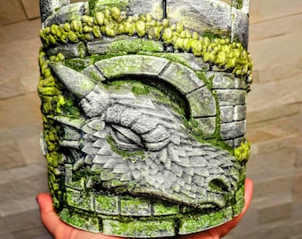 Castle and dragon inspired planter cover (made to order)