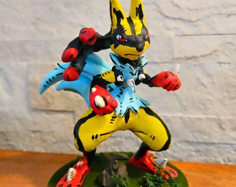 Estatua de Mega Lucario shiny inspirada en Poke (estilo manga) pintada a mano HECHA a pedido