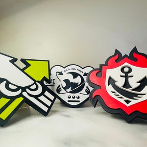 4 Splatoon inspired display badges statues ! Grizzco, Turf war, anarchy & XRANK MADE TO order