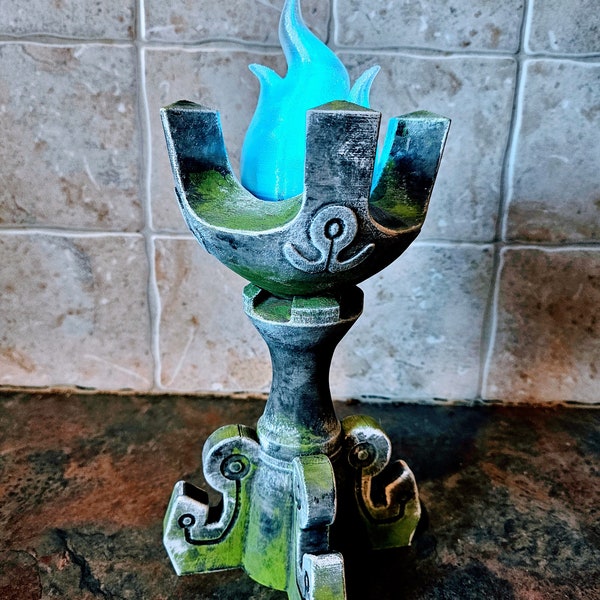 Zelda Breath of the wild inspired 9” Hateno Blue Flame lamp with blue LED light! Handpainted