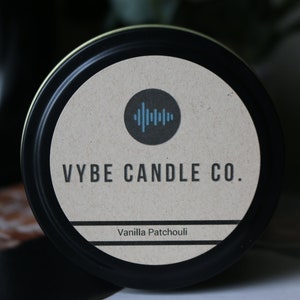 Personalized 8oz Soy Candles with a Song or Playlist of Choice - Vanilla Patchouli