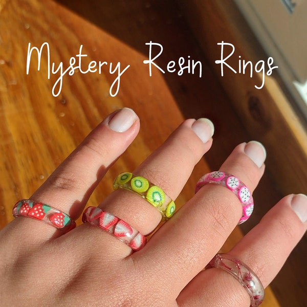 Handmade Ring | Mystery Resin Rings | Fruit Resin Ring | Flower Resin Ring | Fruit and Flower Jewelry | Gift for Him, Her, or Them