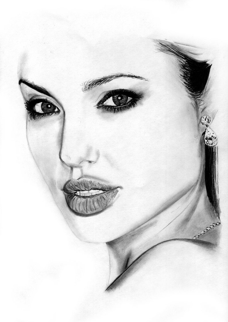 Movie Tomb Raider Decoration Art Print Gift Unique for Her Angelina Jolie Print Poster Print by Original Portrait Drawing