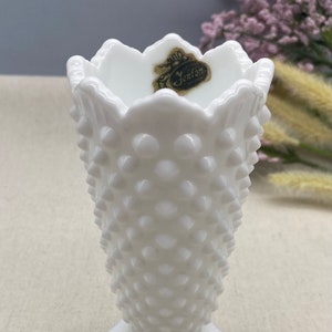 Fenton Hobnail Milk Glass Vase 5”