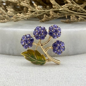 Monet Brooch Rhinestone Flower Pin Metallic Purple Monet