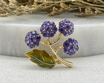 Monet Brooch Rhinestone Flower Pin Metallic Purple Monet