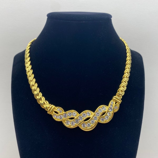 Napier Rhinestone Chunky Gold Tone Choker Necklace 15.5”