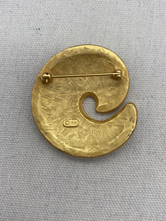 Anne Klein Brooch Pin Swirl Black Enamel Matte Gold Tone Brooch Pin View 3