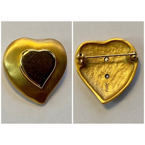Yves Saint Laurent Gold Plated Heart Brooch Pin 1” Vintage Signed