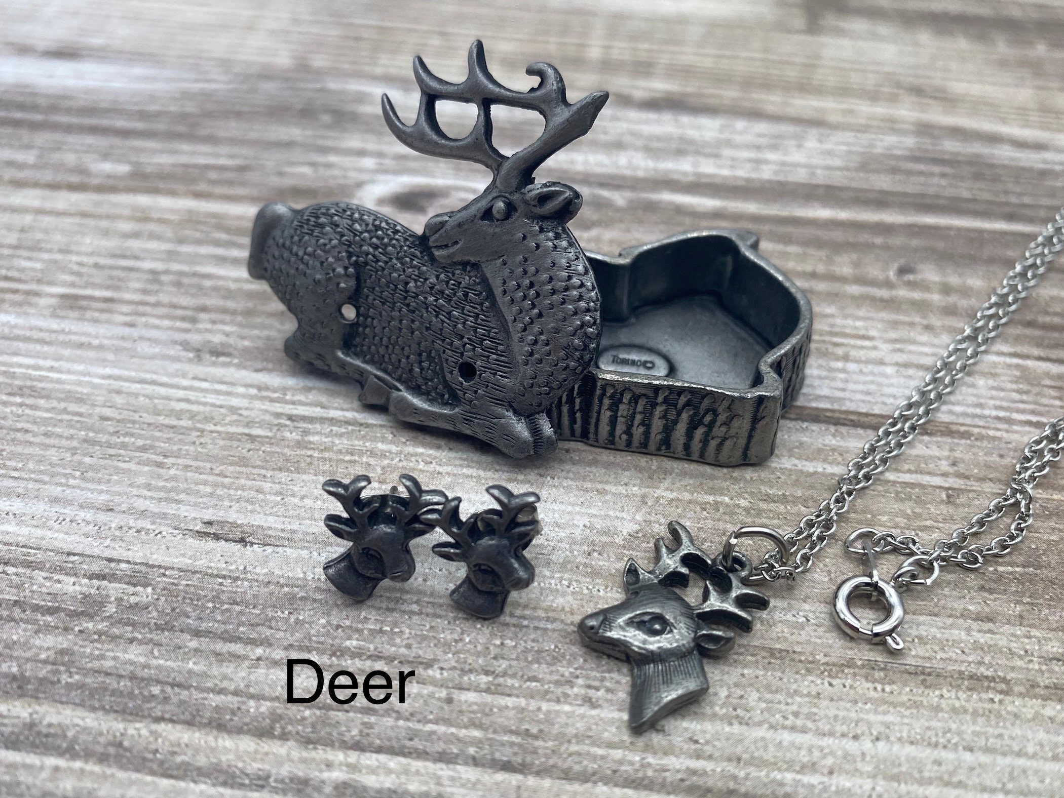 Torino Pewter Trinket Box Jewelry Set Necklace Earrings and