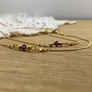 Monet Purple Beaded Gold Tone Thin Chain Necklace Vintage Jewelry