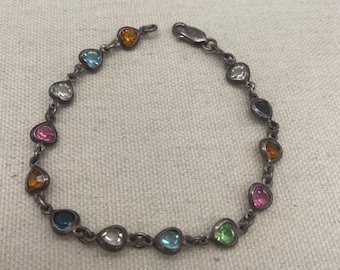Armband i sterlingsilver med flerfärgade stenar och hjärtan, vintage i Milor, Italien, 925