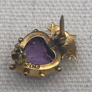 Kronad hjärtnål Vintage 9 karat gult guld och ametist skotsk nål Vintage smycken bild 5
