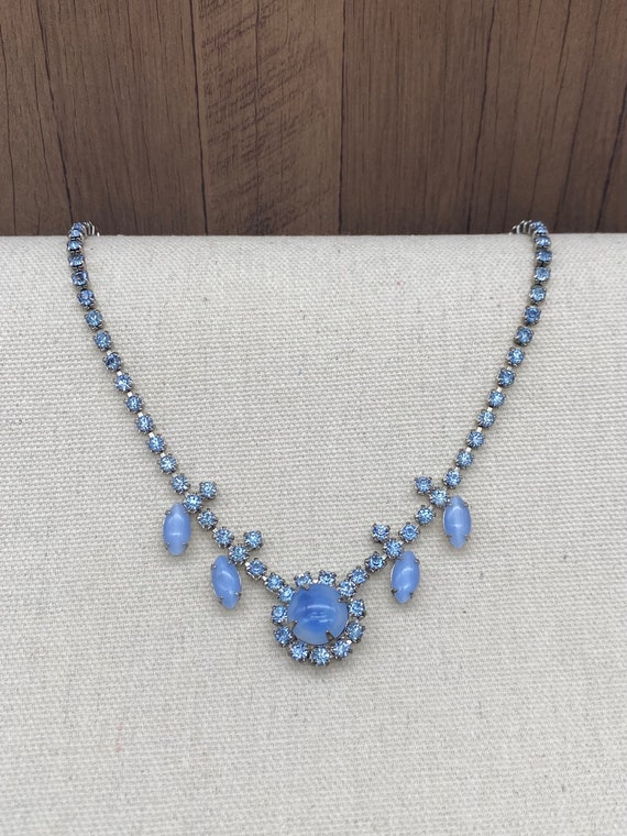 Powder Blue Glass And Rhinestone Choker Necklace 1