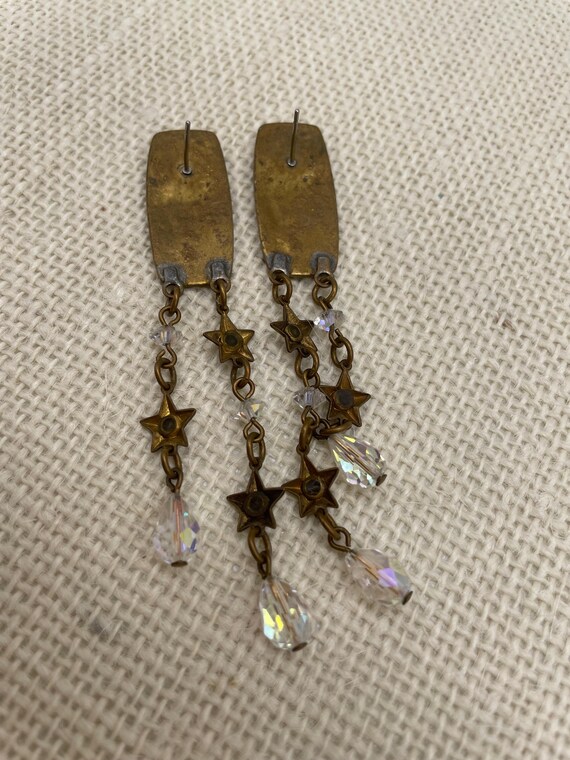 Vintage Drop Dangle Statement Earrings Brass Tone… - image 5
