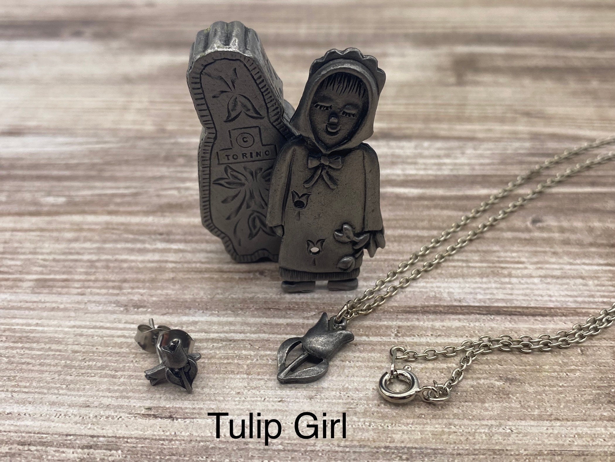 Torino Pewter Trinket Box Jewelry Set Necklace Earrings and