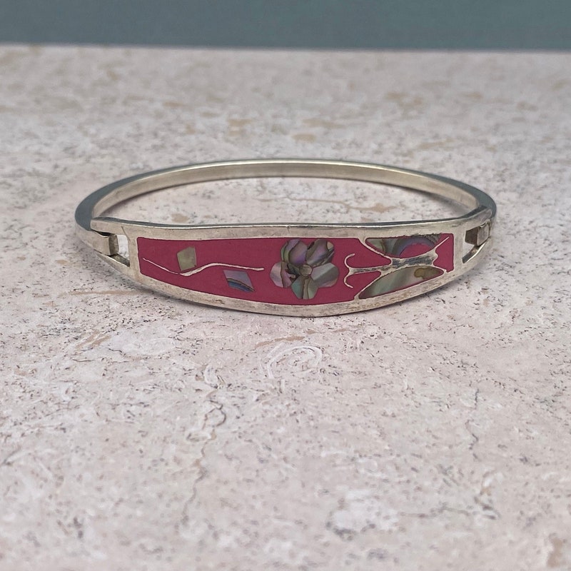 Bracelet Vintage En Alpaga Et Nacre - Style Mexicain - Occasion
