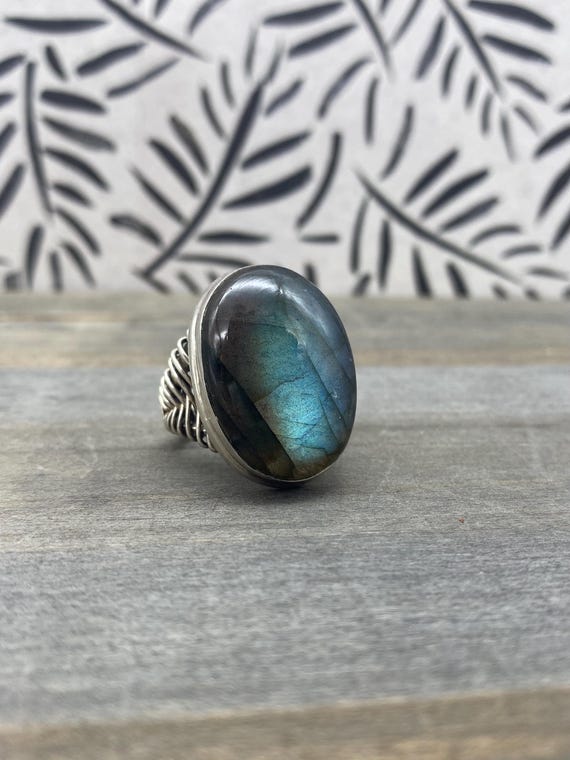 Sterling Silver Labradorite Statement Ring 925 YS… - image 1