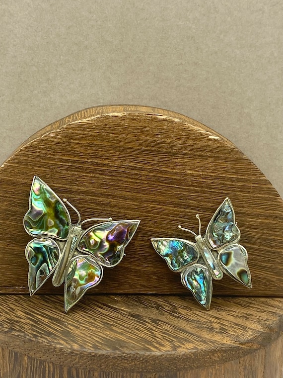 Alpaca Mexico Butterfly Brooch Pins Inlay Abalone 