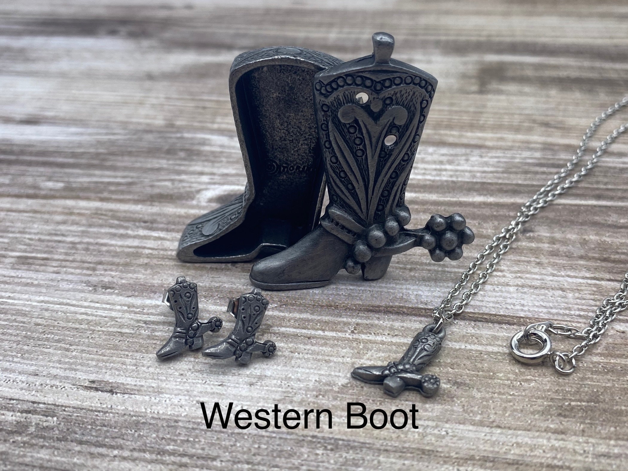 Torino Pewter Trinket Box Jewelry Set Necklace Earrings and