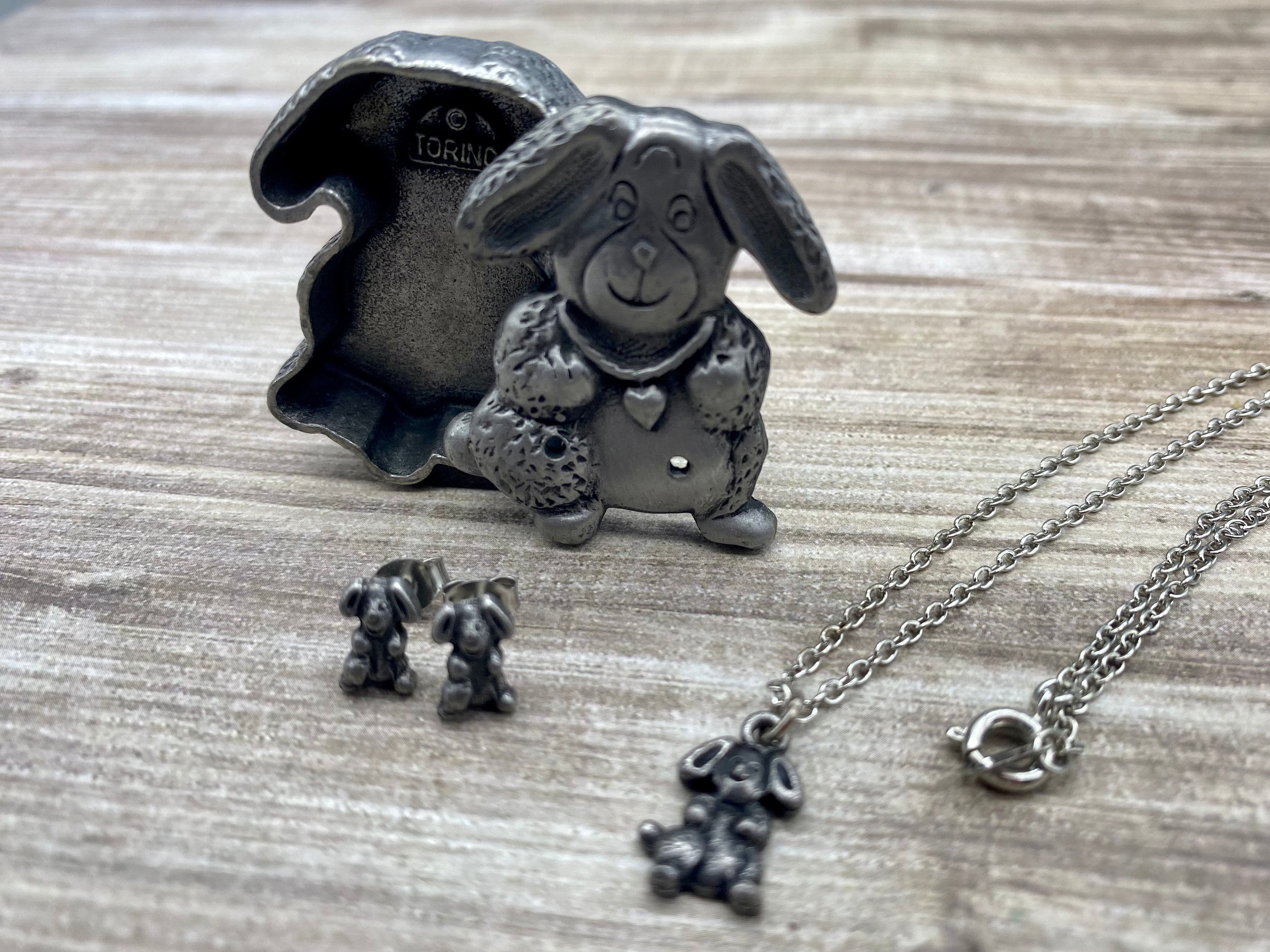 Boîte à Bijoux/bibelot Tortue En étain (Pewter) Torino - Avec Boucles D'oreilles à Clous - Occasion