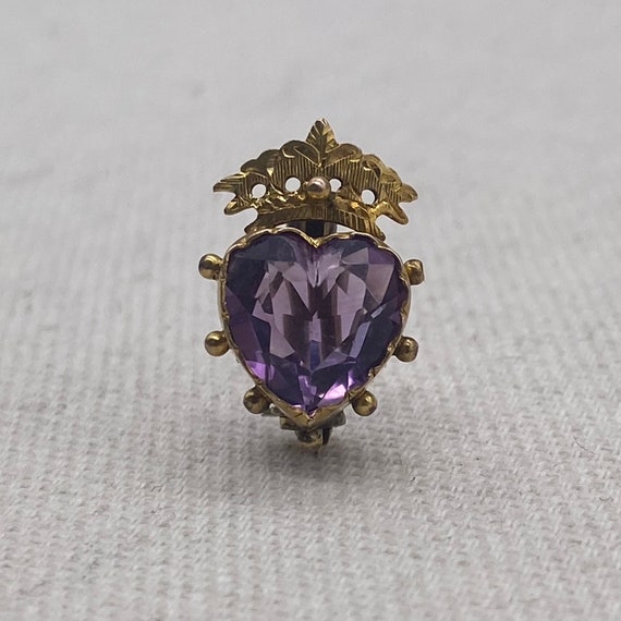 Crowned Heart Pin Vintage 9 Karat Yellow Gold And Amethyst Scottish Pin Vintage Jewelry
