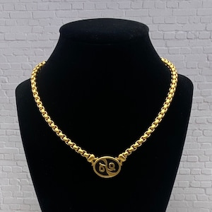Anne Klein Gold Tone Box Chain Black Enamel Pendant Necklace